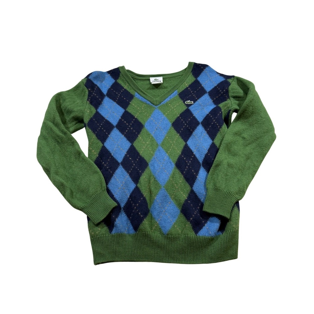 Vtg Lacoste Argyle Sweater Pure Merino Wool Preppy Old Money Heritage Classy 3 S